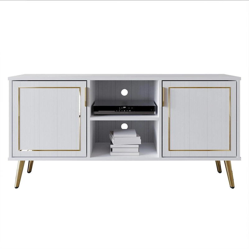 Elegante moderne TV-Ständer-Konsole mit goldfarbenen Metallbeinen