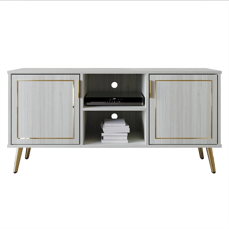 Elegante moderne TV-Ständer-Konsole mit goldfarbenen Metallbeinen
