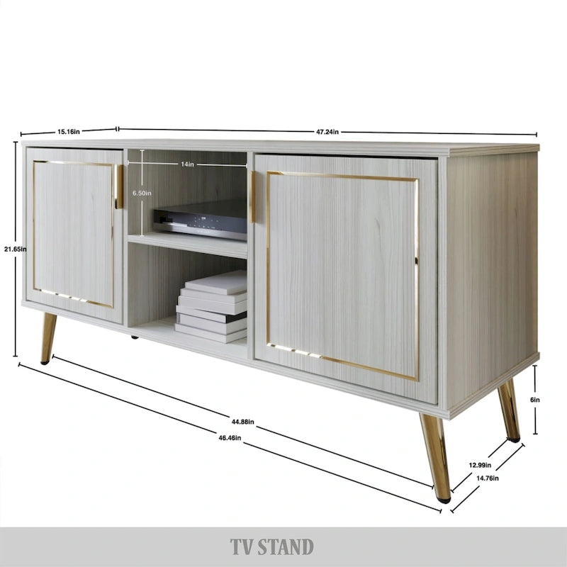 Elegante moderne TV-Ständer-Konsole mit goldfarbenen Metallbeinen