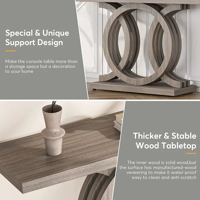 Tavolo consolle vintage con base geometrica, tavolo da ingresso in legno