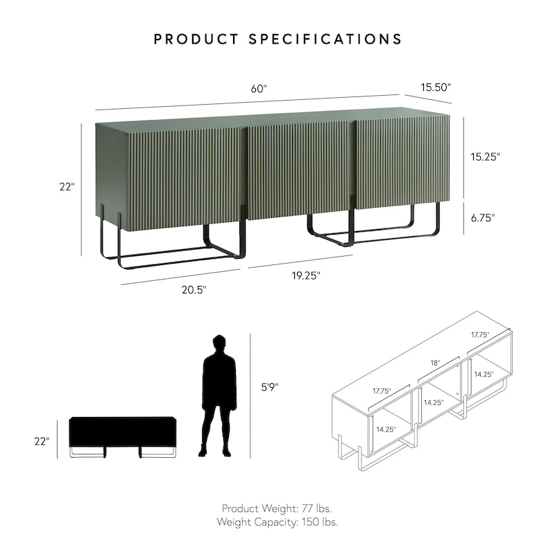 Modern 60-inch 3-Door Storage TV Stand by