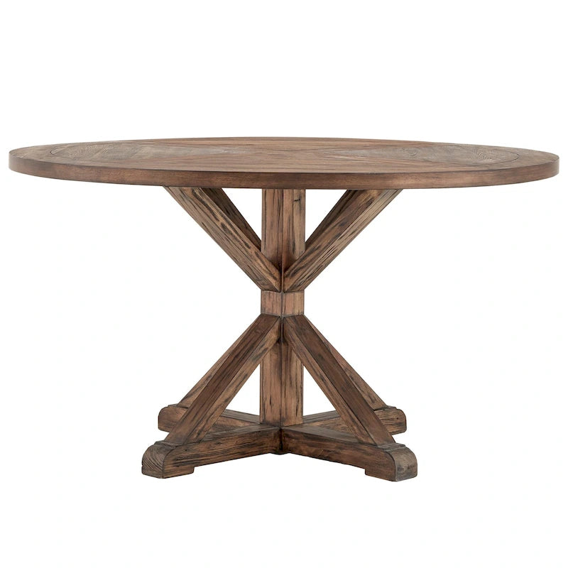 Mesa de jantar redonda com acabamento castanho por