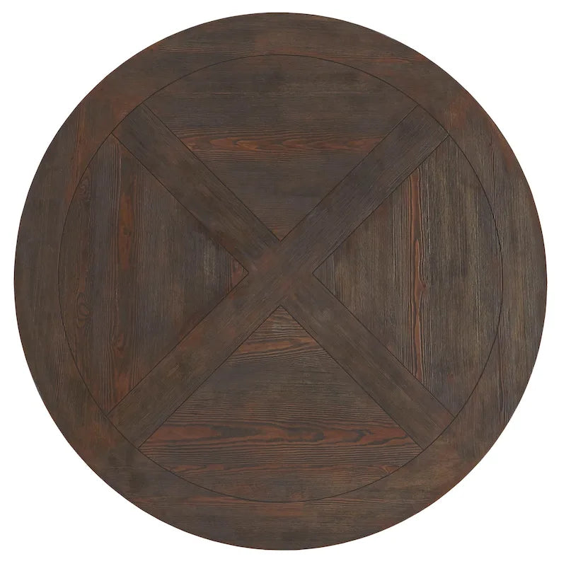 Mesa de jantar redonda com acabamento castanho por