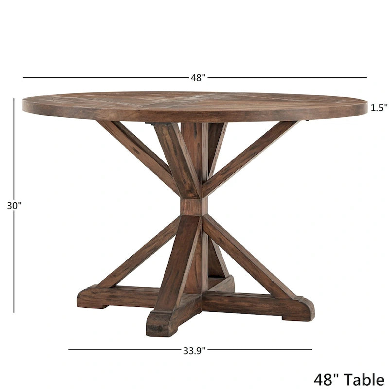 Mesa de jantar redonda com acabamento castanho por