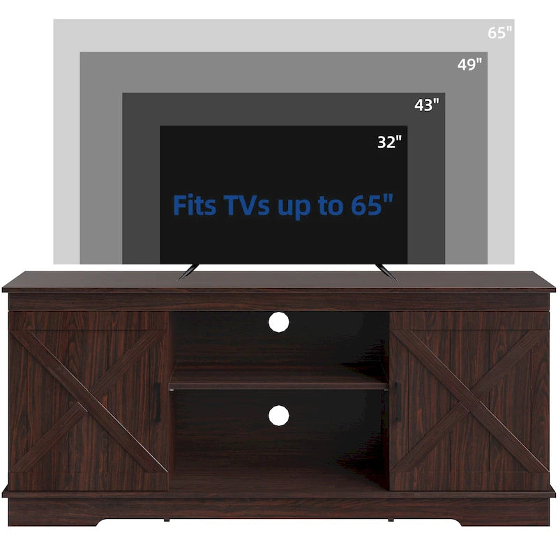 TV-Schrank im Landhausstil für 65-Zoll-Fernseher, Medientisch, Entertainment-Center, rustikale Scheunentüren