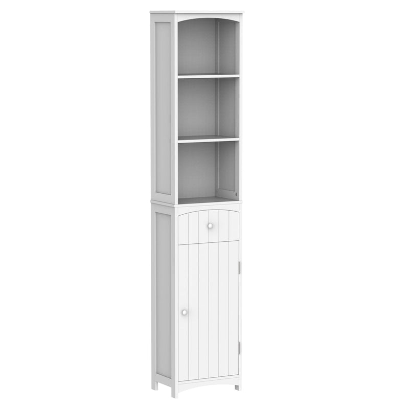 67 Tall Bathroom Storage Cabinet, Freestanding Linen Tower with 3-Tier Shelf, Narrow Side Floor Organizer, White