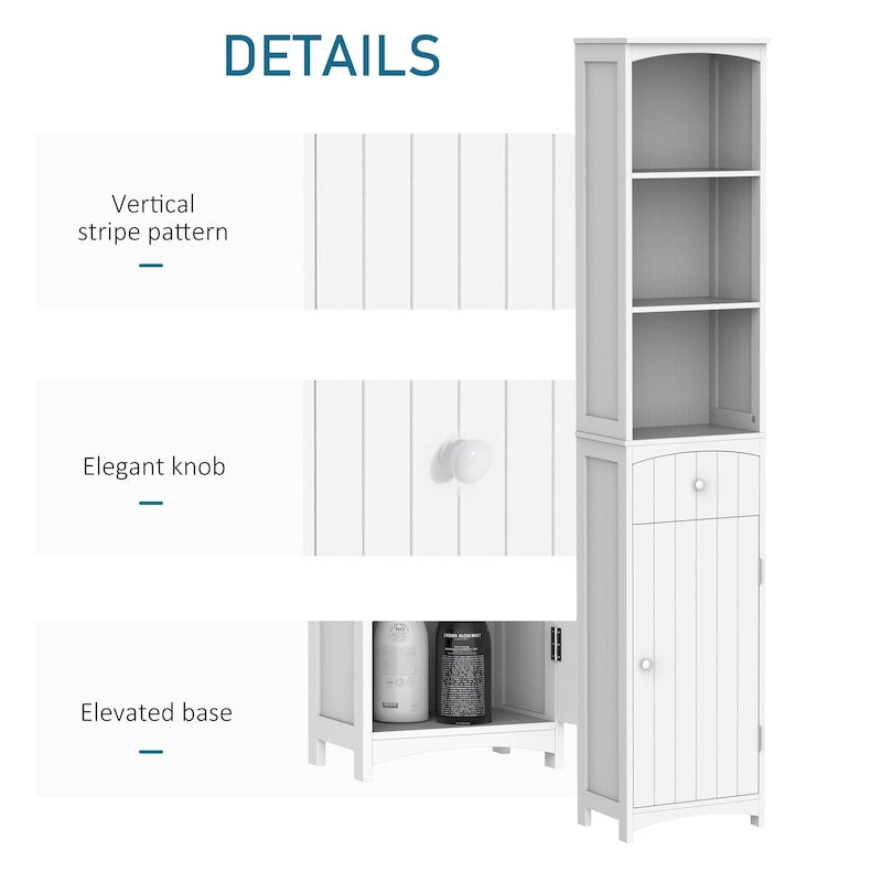 67 Tall Bathroom Storage Cabinet, Freestanding Linen Tower with 3-Tier Shelf, Narrow Side Floor Organizer, White