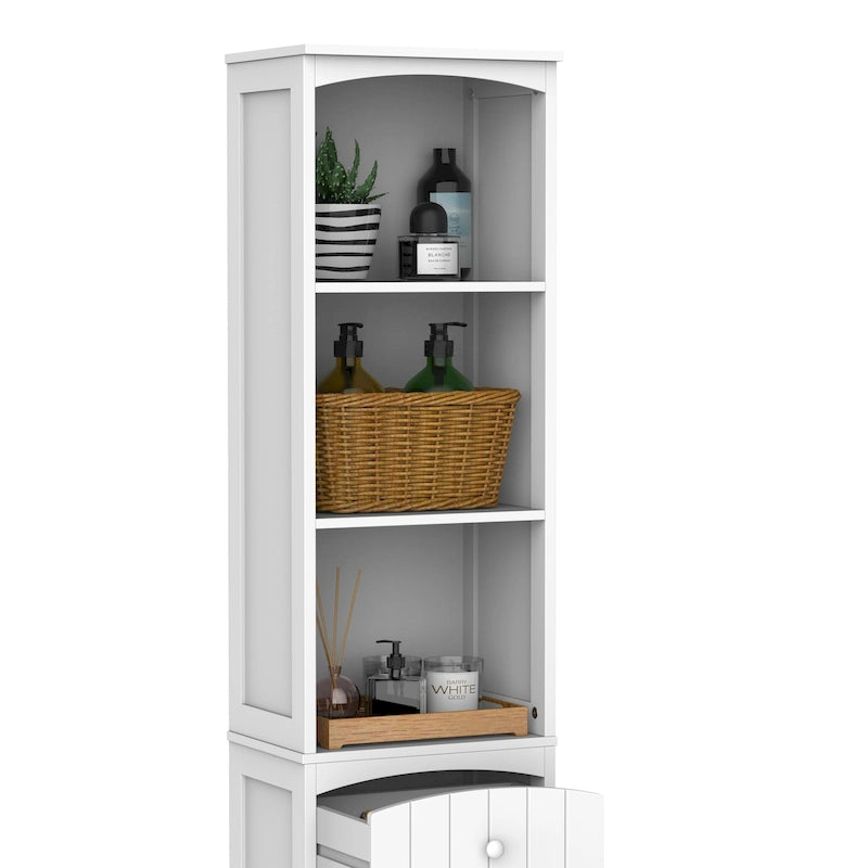67 Tall Bathroom Storage Cabinet, Freestanding Linen Tower with 3-Tier Shelf, Narrow Side Floor Organizer, White
