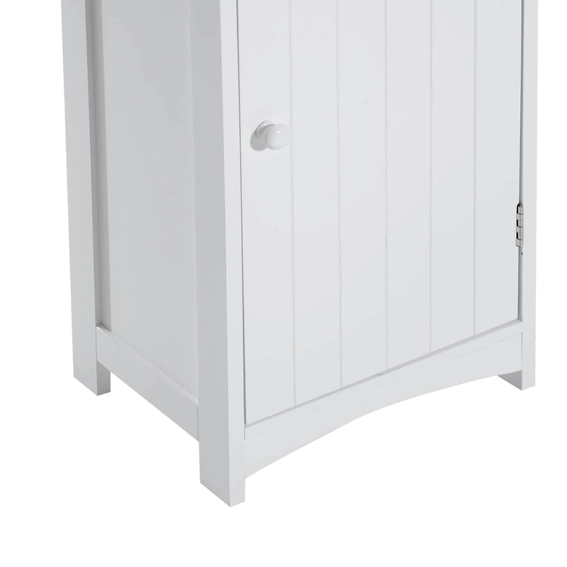67 Zoll hoher Badezimmerschrank, freistehender Wäscheschrank mit 3-stufigem Regal, schmaler seitlicher Bodenorganizer, Weiß