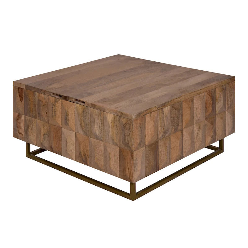 Baule contenitore e tavolino da caffè, quadrato, in legno di mango, marrone naturale
