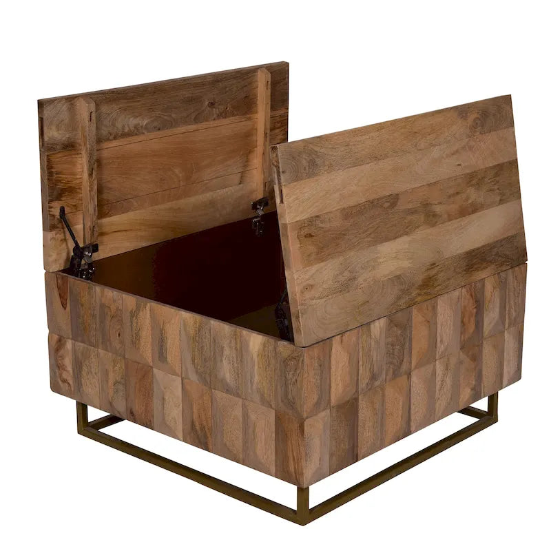Aufbewahrungstruhe und Couchtisch, quadratisch, Mangoholz, Naturbraun