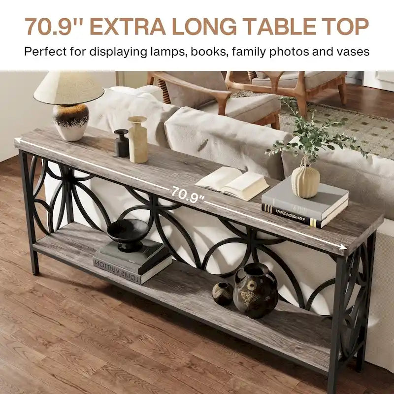 Tavolo da divano lungo 70.9 pollici, tavolo consolle industriale - 70.9 L 11.8 W 31.9 H