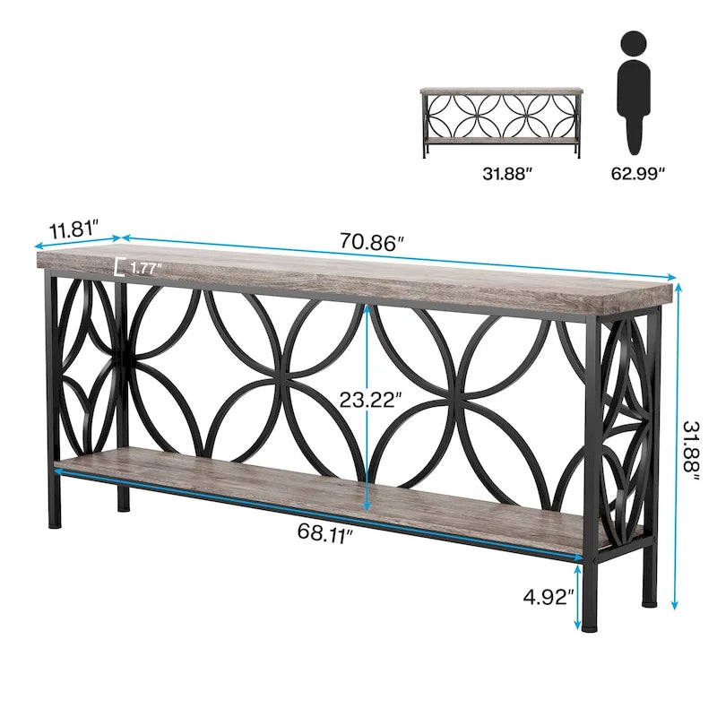 Tavolo da divano lungo 70.9 pollici, tavolo consolle industriale - 70.9 L 11.8 W 31.9 H