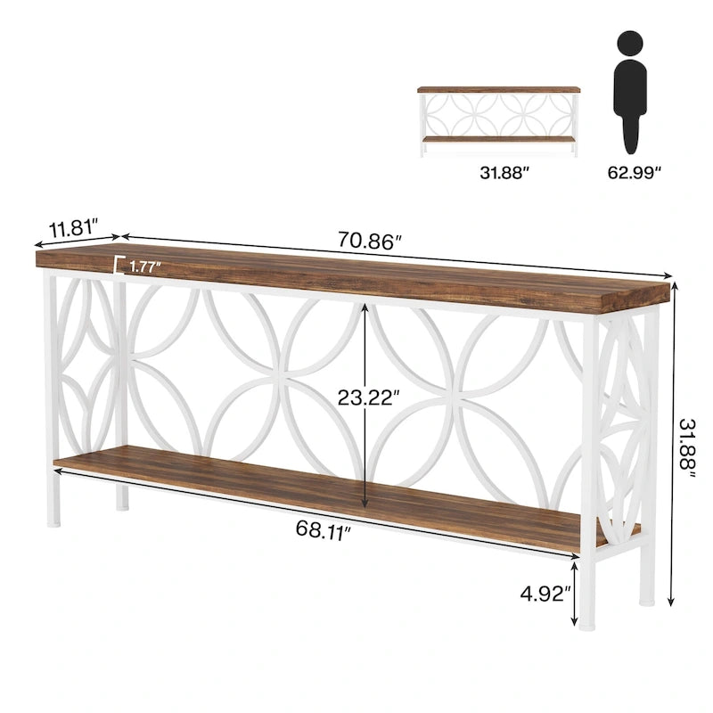Tavolo da divano lungo 70.9 pollici, tavolo consolle industriale - 70.9 L 11.8 W 31.9 H