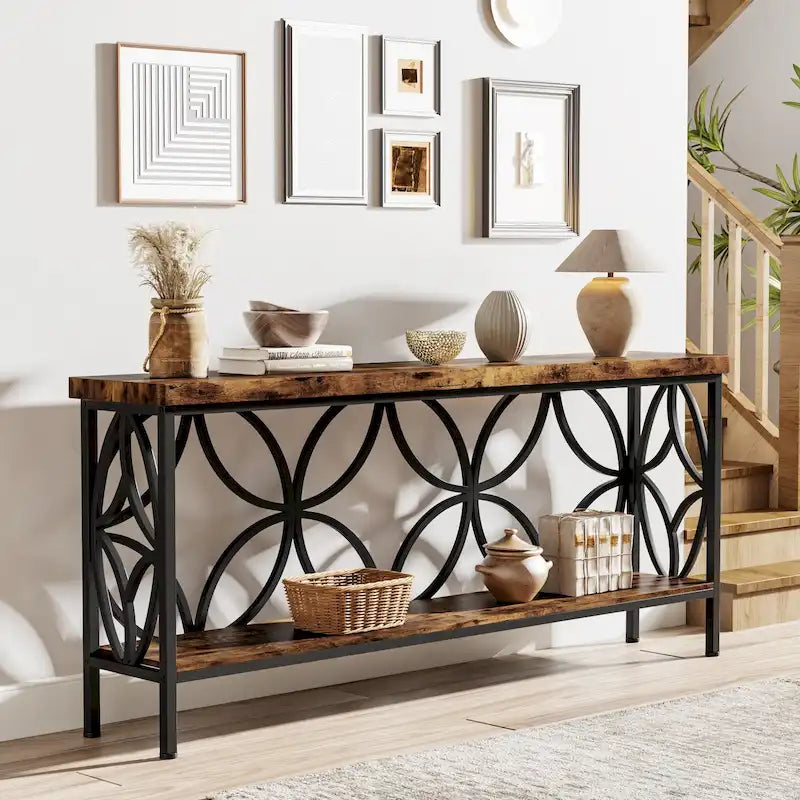 Tavolo da divano lungo 70.9 pollici, tavolo consolle industriale - 70.9 L 11.8 W 31.9 H