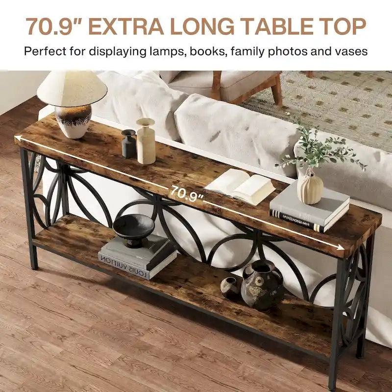 Tavolo da divano lungo 70.9 pollici, tavolo consolle industriale - 70.9 L 11.8 W 31.9 H