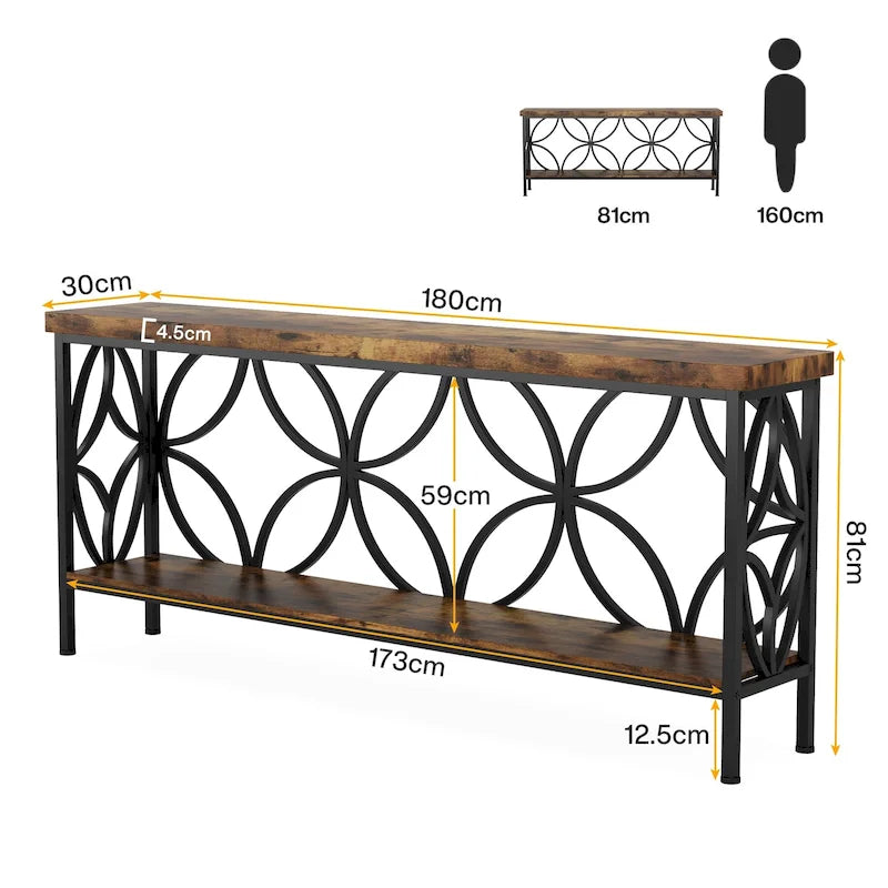 Tavolo da divano lungo 70.9 pollici, tavolo consolle industriale - 70.9 L 11.8 W 31.9 H