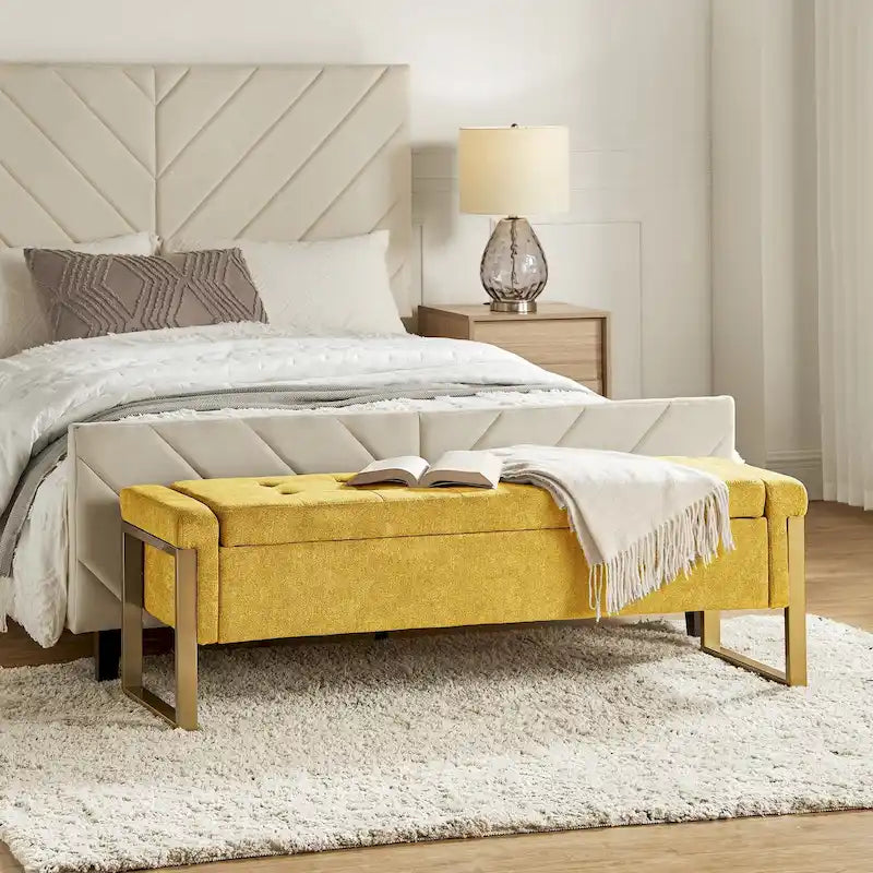 Modern Upholstered Flip Top Storage Bench