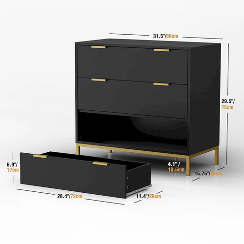 31.5 W 3-Drawer Black Dresser Modern Wood Chest of Drawers Storage Organizer