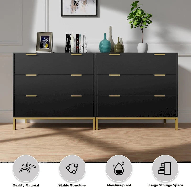 31.5 W 3-Drawer Black Dresser Modern Wood Chest of Drawers Storage Organizer