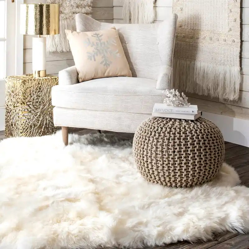 Knitted Solid Cotton Ottoman Pouf Footrest