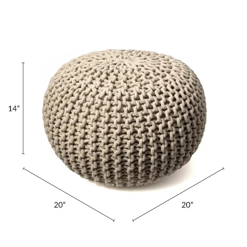 Gestrickte Ottomane aus einfarbiger Baumwolle, Pouf und Fußstütze