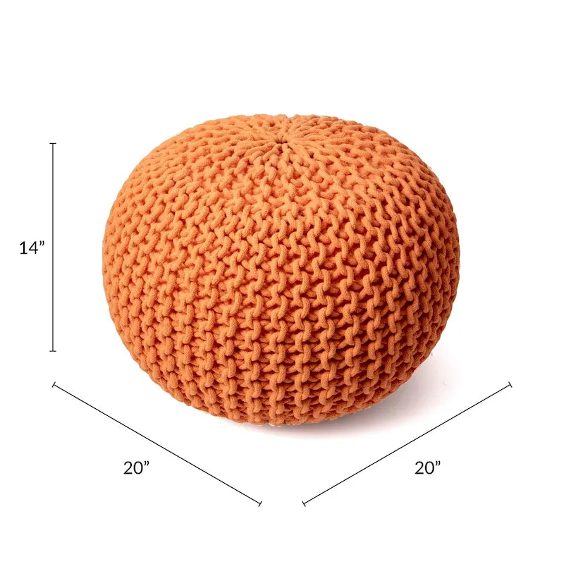 Gestrickte Ottomane aus einfarbiger Baumwolle, Pouf und Fußstütze