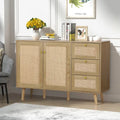 Modernes Sideboard aus Holz und Rattan im Mid-Century-Stil mit 2 Türen, Küchenschrank zur Aufbewahrung