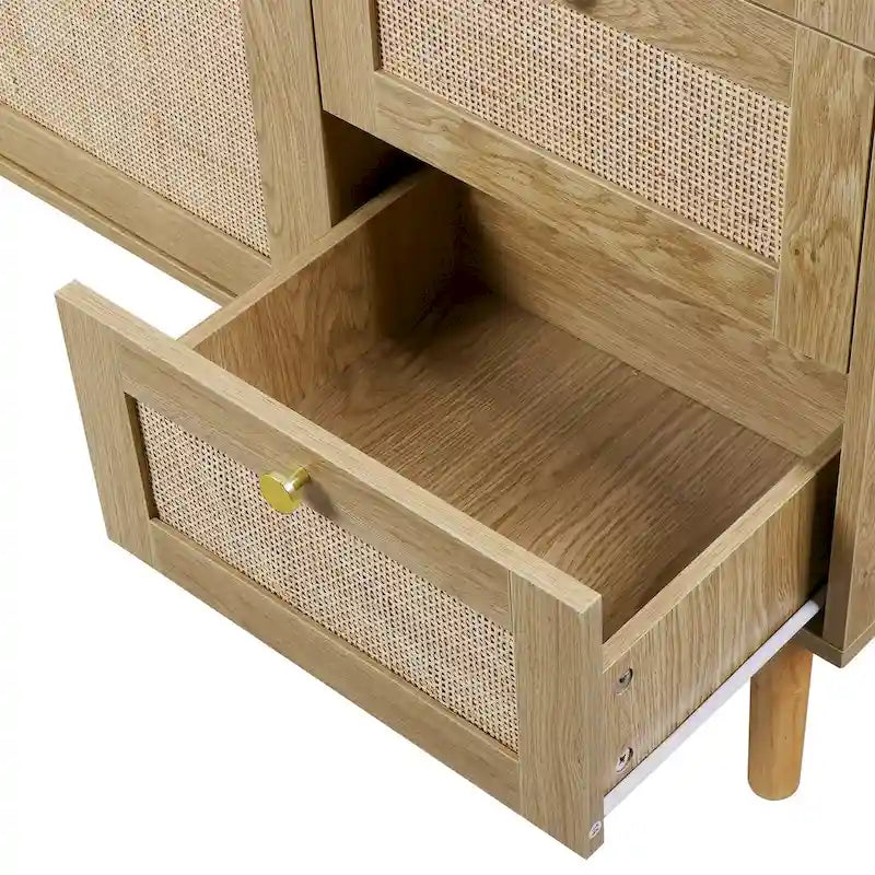 Modernes Sideboard aus Holz und Rattan im Mid-Century-Stil mit 2 Türen, Küchenschrank zur Aufbewahrung