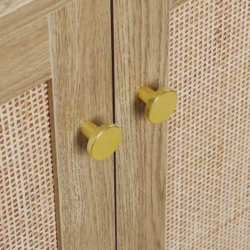 Modernes Sideboard aus Holz und Rattan im Mid-Century-Stil mit 2 Türen, Küchenschrank zur Aufbewahrung