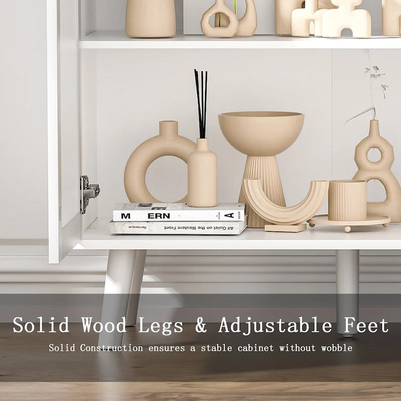 Modernes Sideboard aus Holz und Rattan im Mid-Century-Stil mit 2 Türen, Küchenschrank zur Aufbewahrung