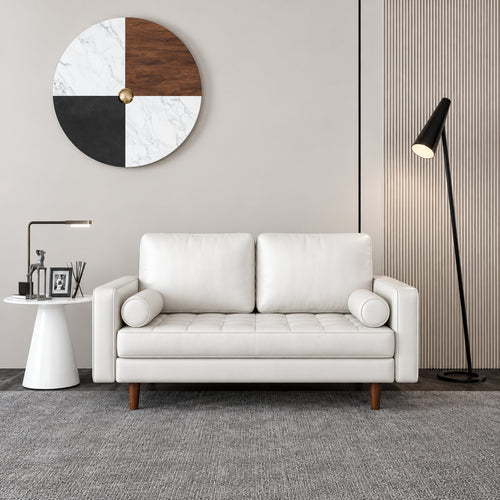 59 Mid-Century Square Arm Leather Loveseat