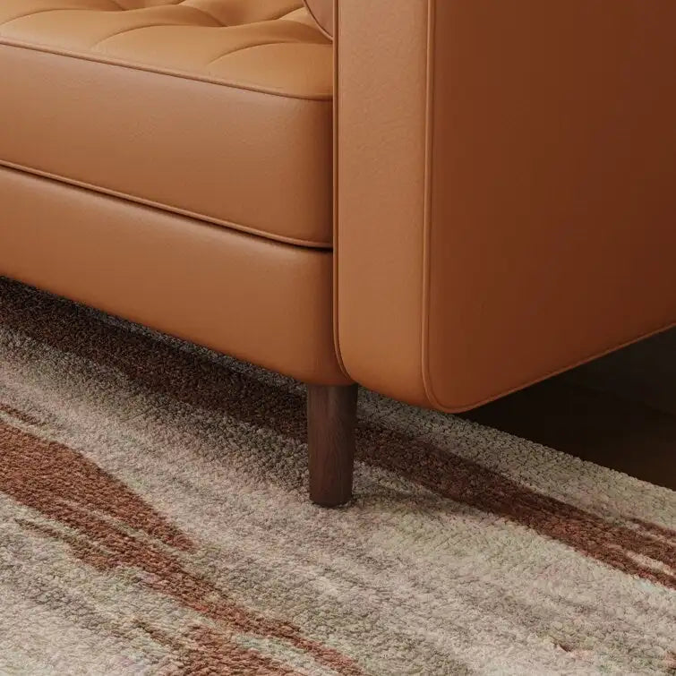 59 Zoll breiter Mid-Century-Zweisitzer aus Leder mit geraden Armlehnen