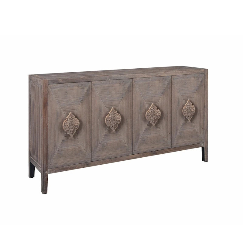 Credenza contenitore con anta a fiori intagliati in stile antico