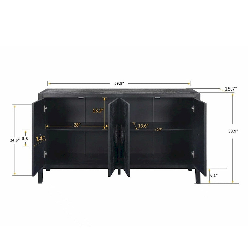 Credenza contenitore con anta a fiori intagliati in stile antico
