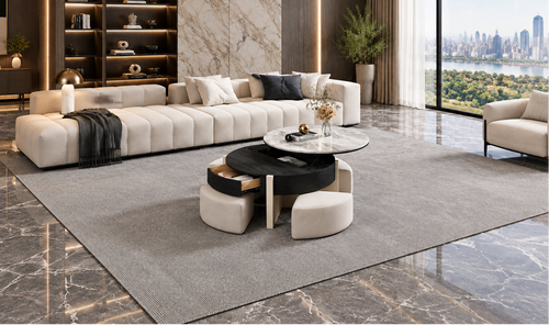 31.5 Modern Coffee Table, Lift Top Coffee Table with 3 Ottomans, Black - 31.5 X 31.5