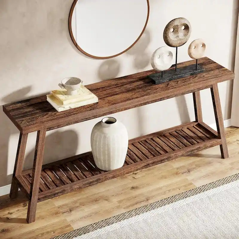 70.9 Zoll langer Farmhouse-Konsolentisch für den Eingangsbereich, 2 Ebenen, schmal und lang, hinter Sofa oder Couch