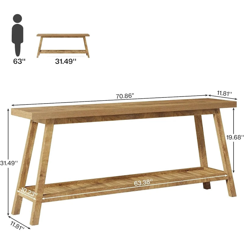70.9 Zoll langer Farmhouse-Konsolentisch für den Eingangsbereich, 2 Ebenen, schmal und lang, hinter Sofa oder Couch