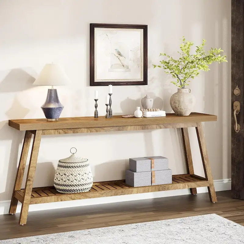 70.9 Zoll langer Farmhouse-Konsolentisch für den Eingangsbereich, 2 Ebenen, schmal und lang, hinter Sofa oder Couch