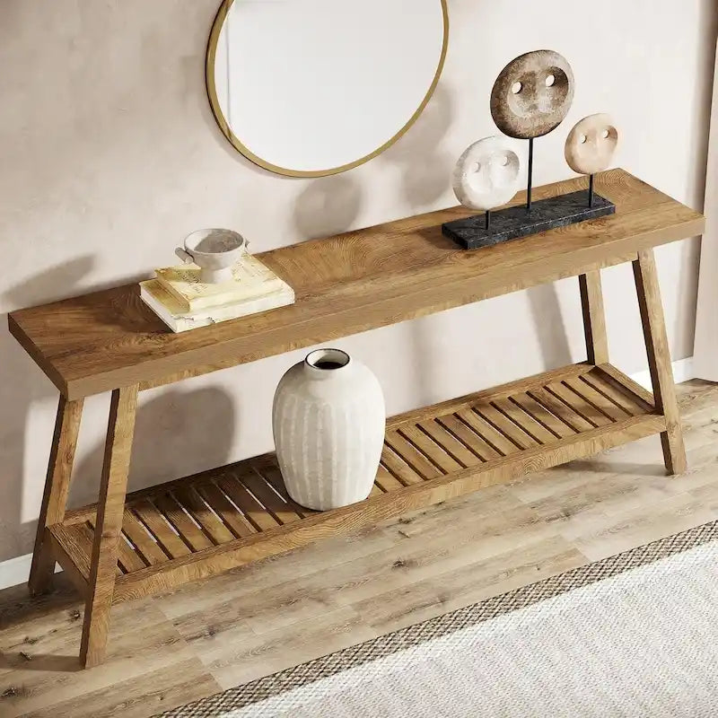 70.9 Zoll langer Farmhouse-Konsolentisch für den Eingangsbereich, 2 Ebenen, schmal und lang, hinter Sofa oder Couch