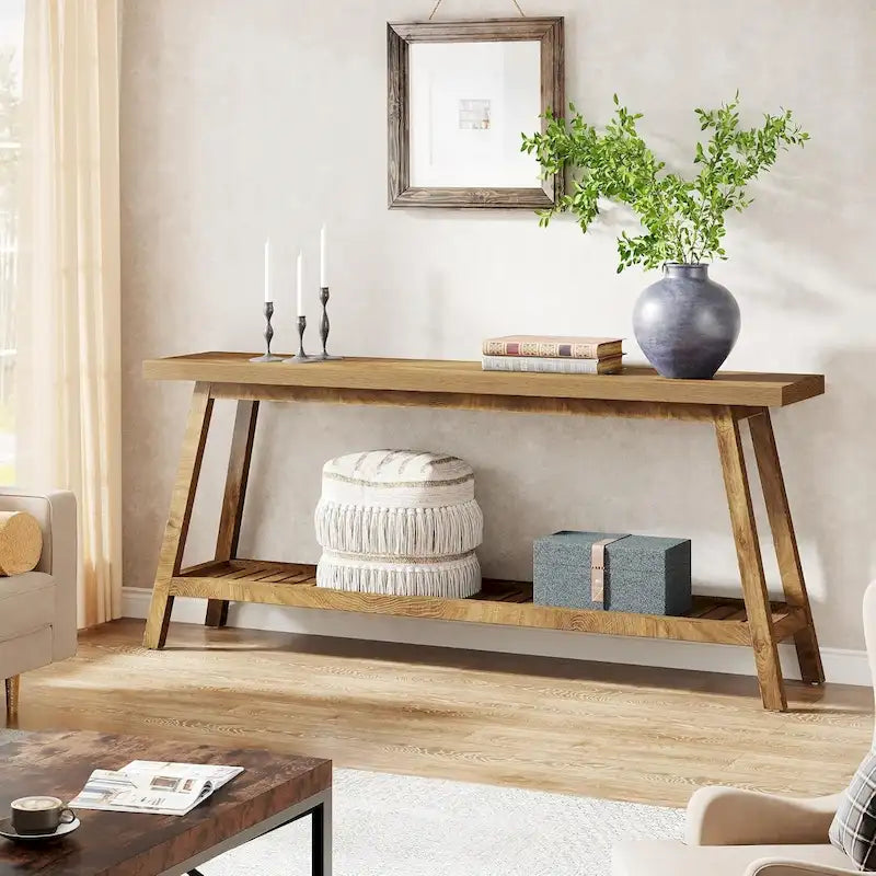 70.9 Zoll langer Farmhouse-Konsolentisch für den Eingangsbereich, 2 Ebenen, schmal und lang, hinter Sofa oder Couch