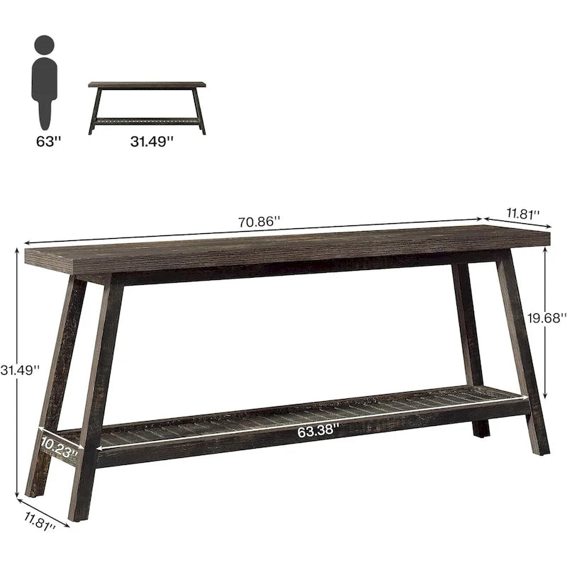 70.9 Zoll langer Farmhouse-Konsolentisch für den Eingangsbereich, 2 Ebenen, schmal und lang, hinter Sofa oder Couch