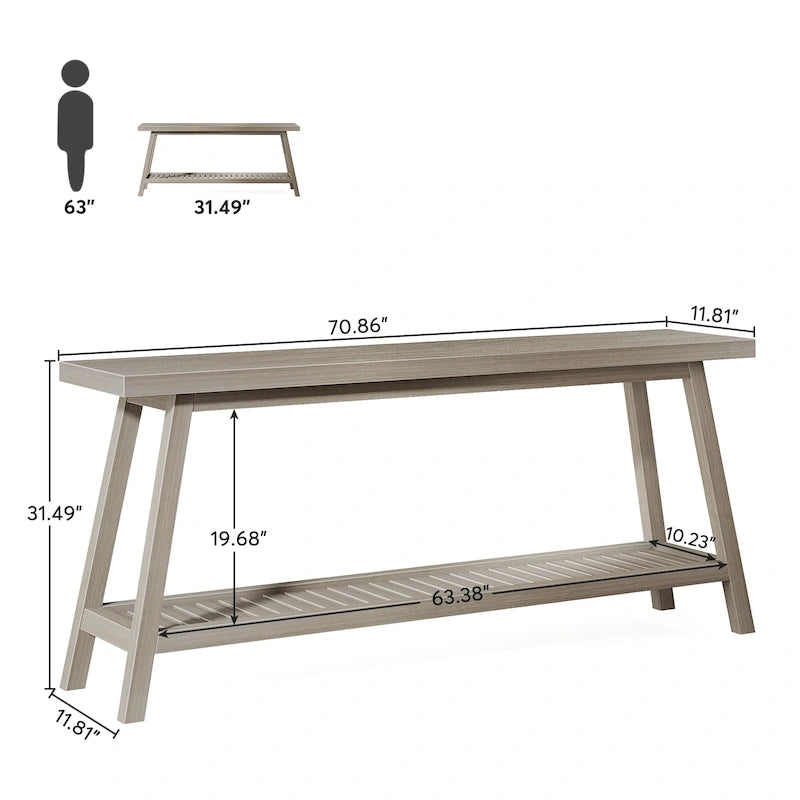 70.9 Zoll langer Farmhouse-Konsolentisch für den Eingangsbereich, 2 Ebenen, schmal und lang, hinter Sofa oder Couch