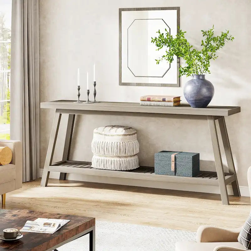 70.9 Zoll langer Farmhouse-Konsolentisch für den Eingangsbereich, 2 Ebenen, schmal und lang, hinter Sofa oder Couch
