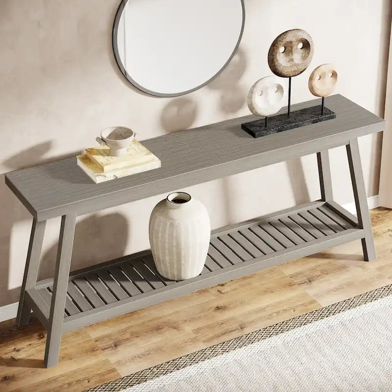 70.9 Zoll langer Farmhouse-Konsolentisch für den Eingangsbereich, 2 Ebenen, schmal und lang, hinter Sofa oder Couch
