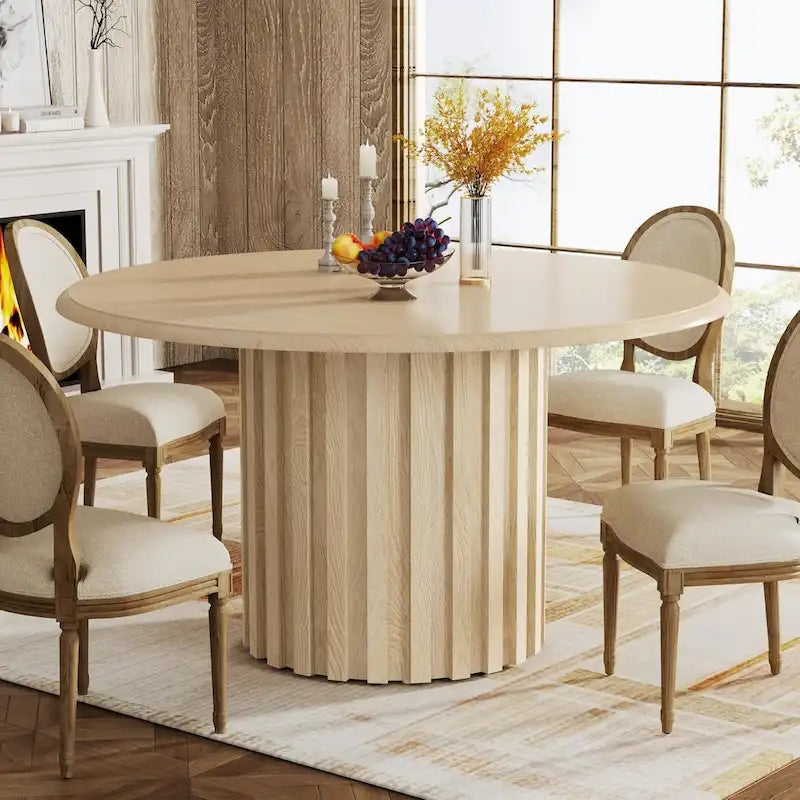Tavolo da pranzo rotondo, tavolo moderno da cucina e sala da pranzo in stile rustico