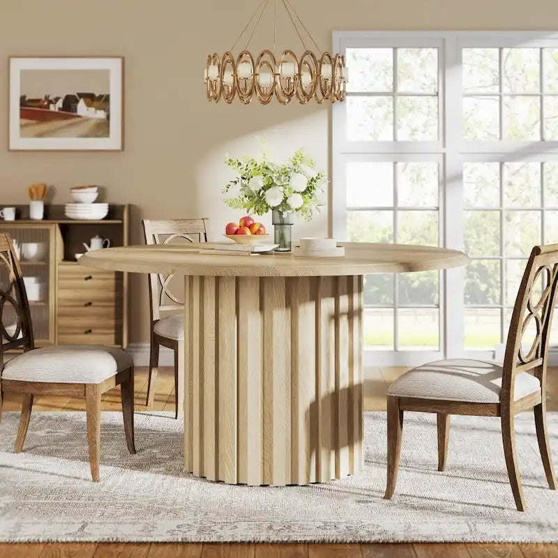 Tavolo da pranzo rotondo, tavolo moderno da cucina e sala da pranzo in stile rustico