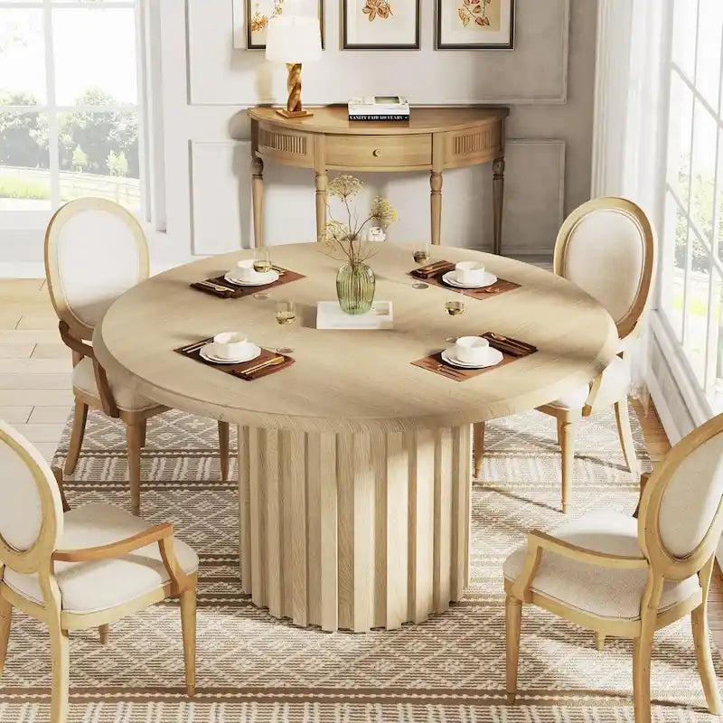 Tavolo da pranzo rotondo, tavolo moderno da cucina e sala da pranzo in stile rustico
