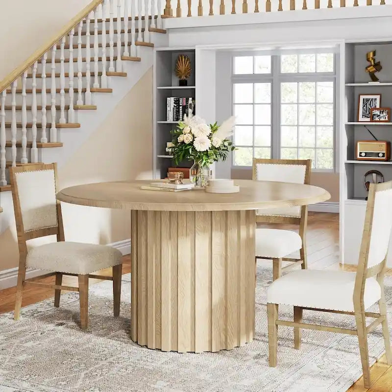 Tavolo da pranzo rotondo, tavolo moderno da cucina e sala da pranzo in stile rustico