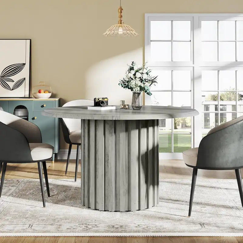 Tavolo da pranzo rotondo, tavolo moderno da cucina e sala da pranzo in stile rustico